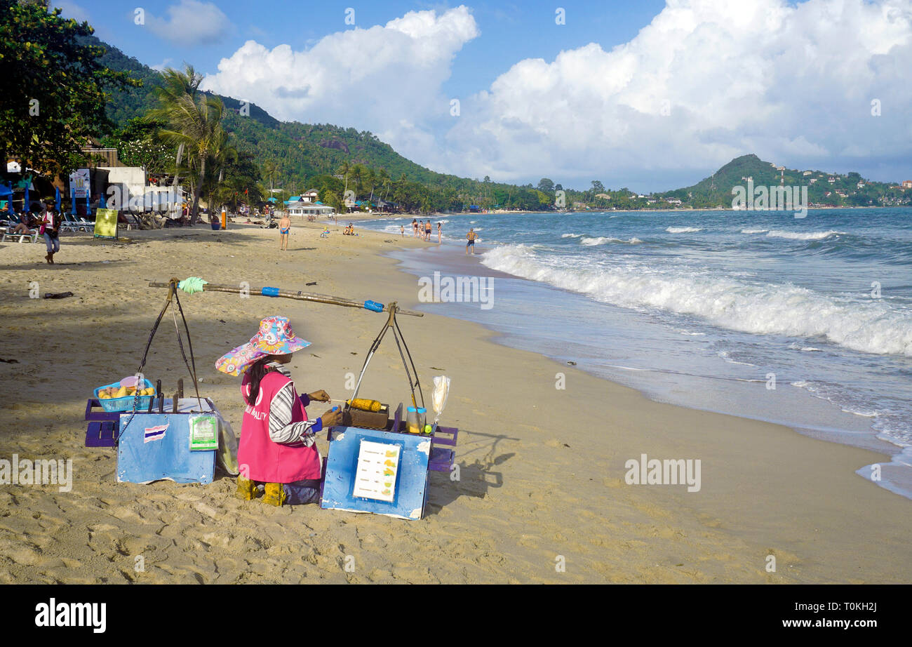 Bin strandverkäuferin Strand Lamai, Koh Samui, Golf von Thailand, Thailand | Strand Anbieter am Lamai Beach, Koh Samui, Golf von Thailand, Thailand Stockfoto