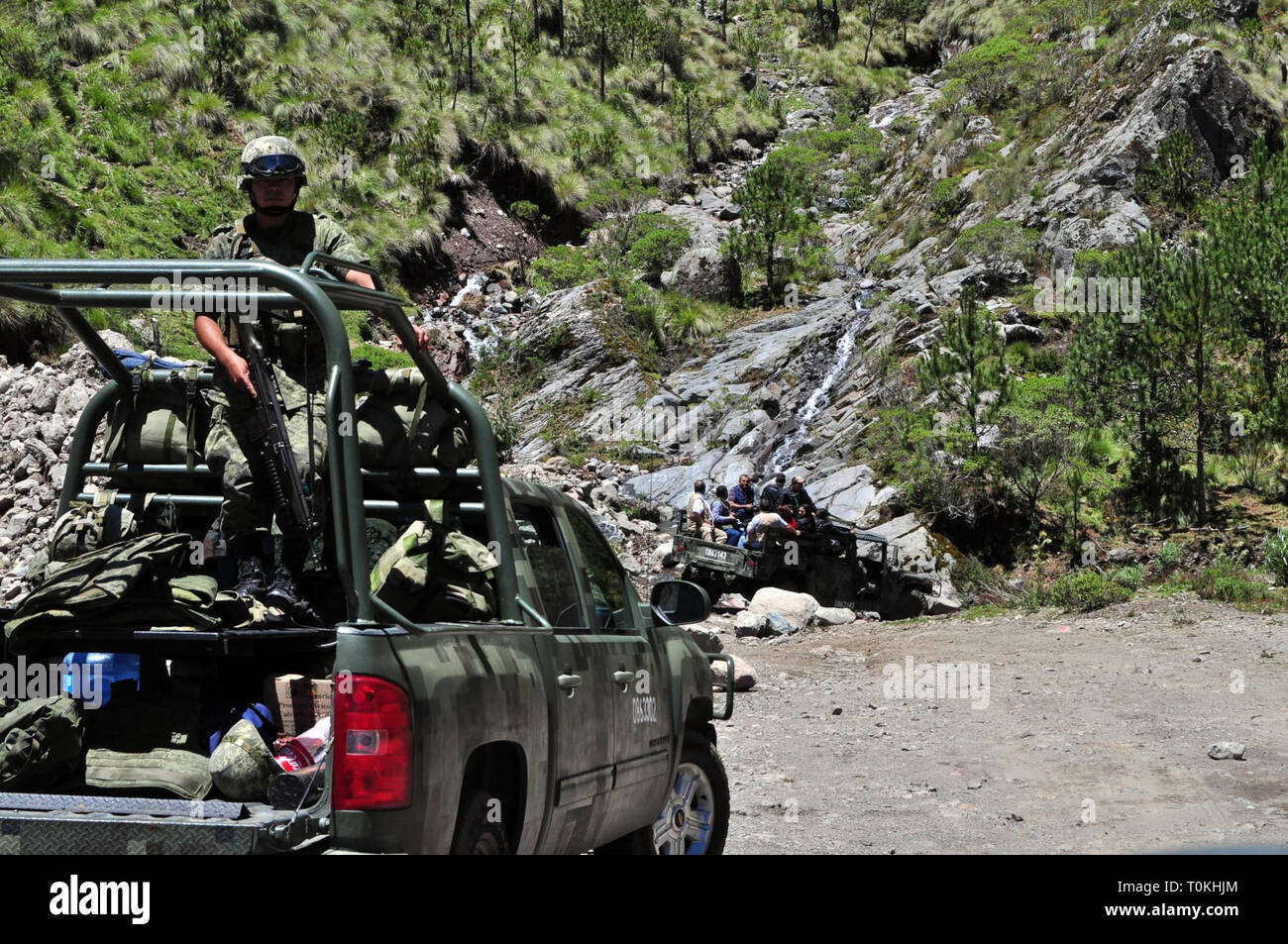 ORIZABA. - Elementos del Ejercito Mexicano llevaron a Cabo en el Parque Nacional? Pico de Orizaba? La de reforestación arbolitos de Pino blanco para reducir Los daños que ha causado La Tala clandestina, se Estima que con el apoyo de 150 elementos y en un lapso de entre ocho y 10 Días, Sean reforestadas 50 hectáreas con la siembra de 50 mil plántulas de pino Blanco. /FOTOJAROCHA.COM/ Patricia Barradas/NortePhoto Stockfoto