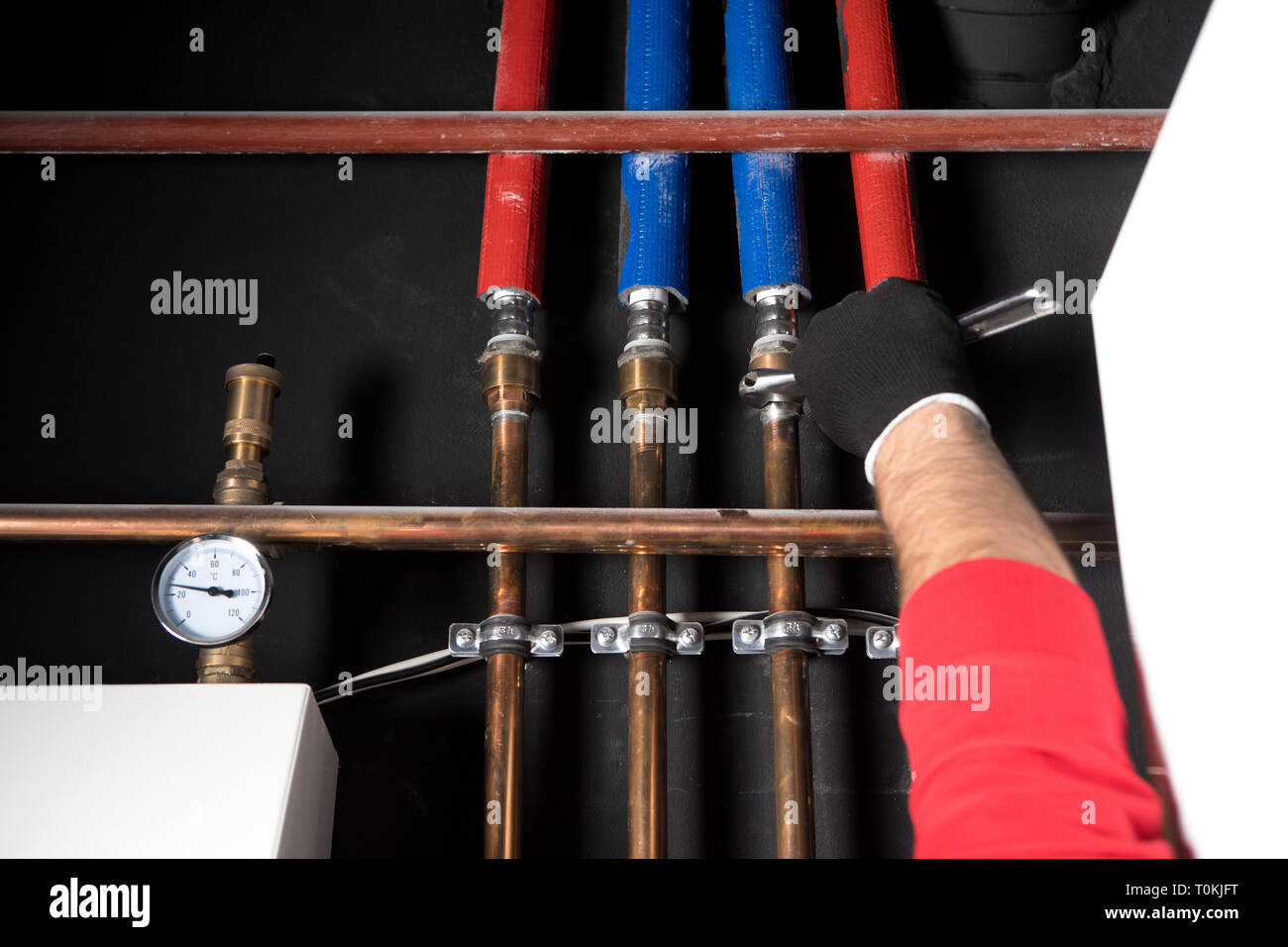 Klempner Befestigung Zentralheizung Stockfoto