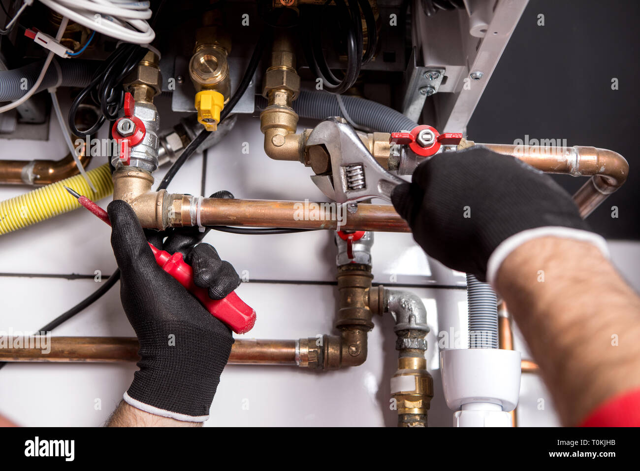 Klempner Befestigung Zentralheizung Stockfoto