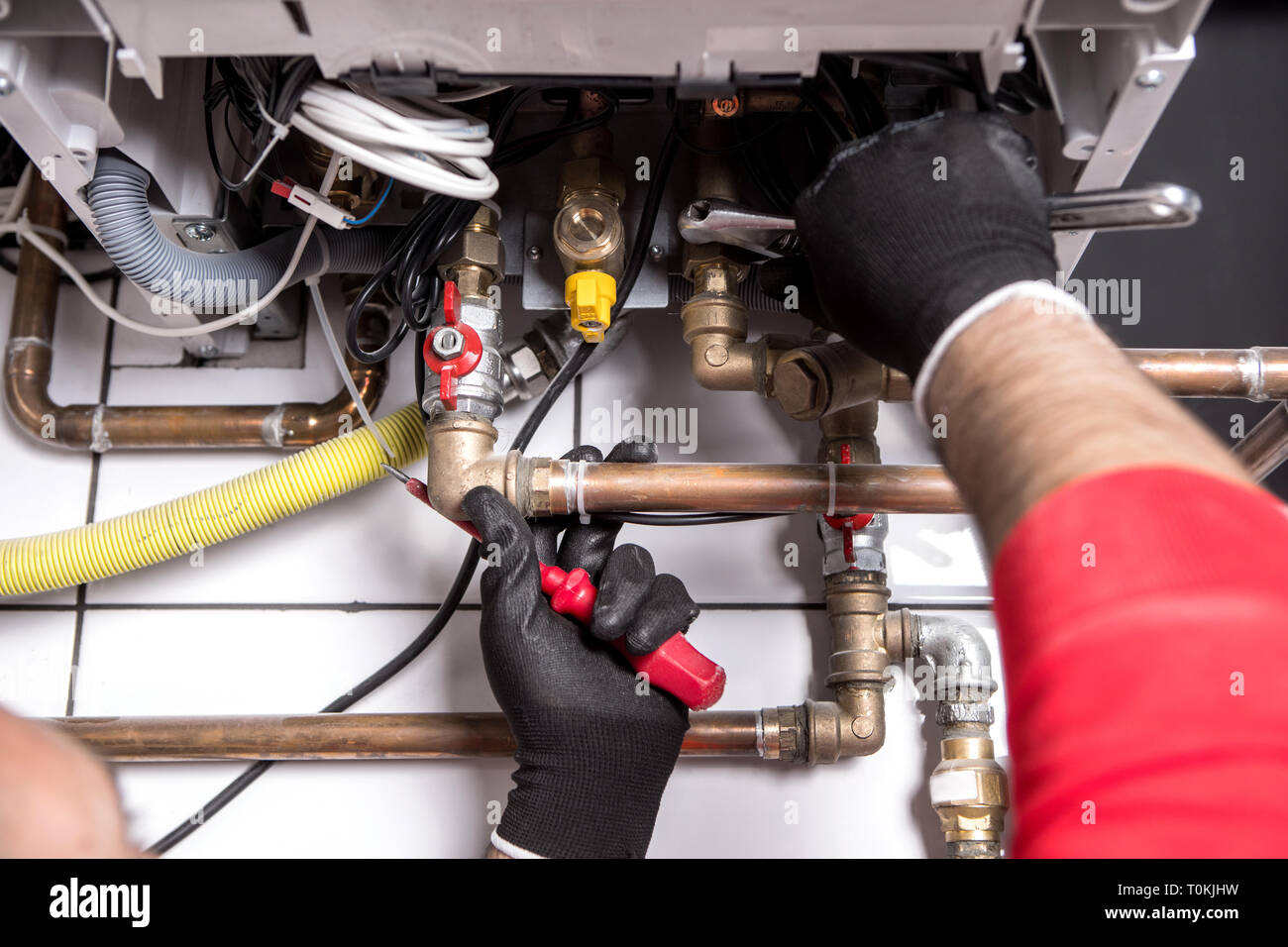 Klempner Befestigung Zentralheizung Stockfoto
