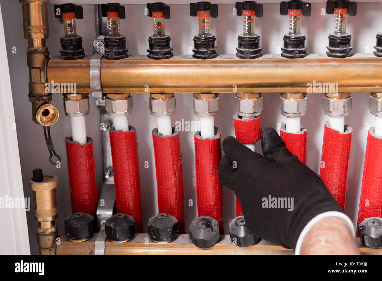 Klempner Befestigung Zentralheizung Stockfoto