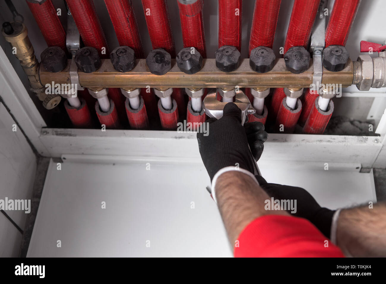 Klempner Befestigung Zentralheizung Stockfoto