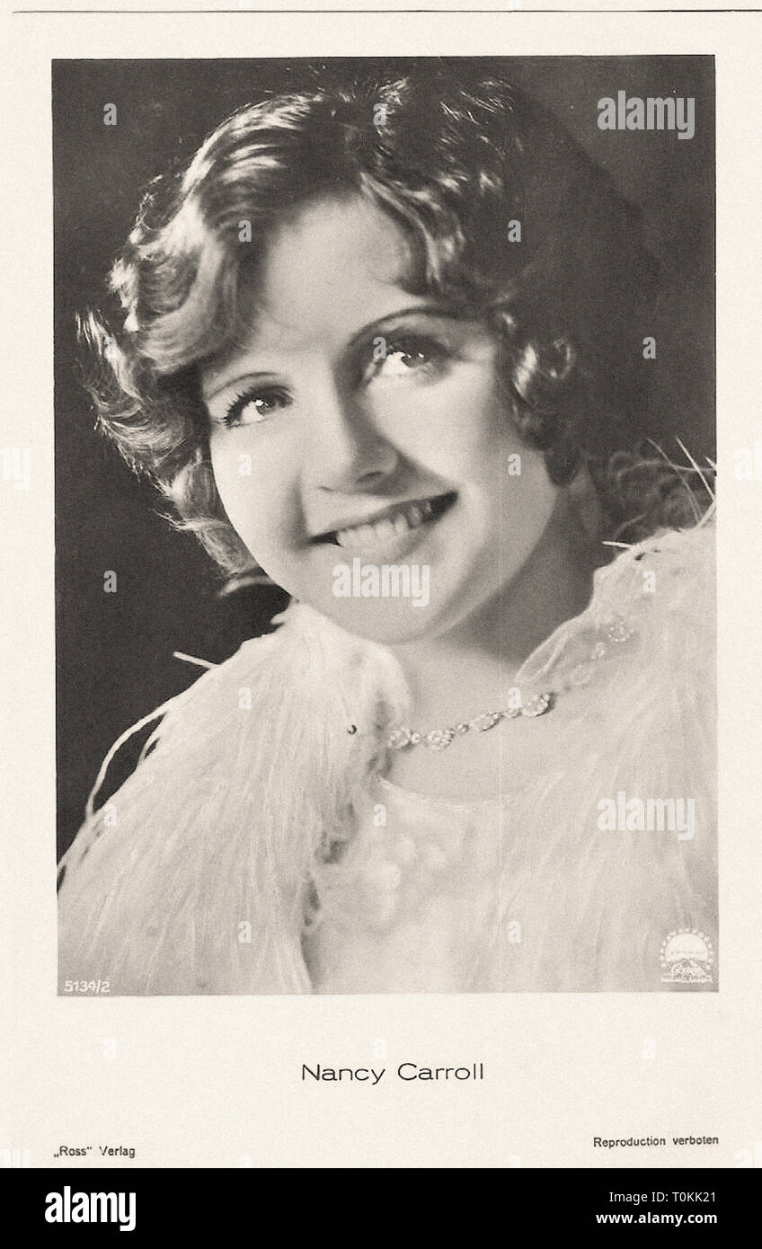 Werbeartikel & Porträt der Schauspielerin Nancy Carroll (1903-1965) Stockfoto