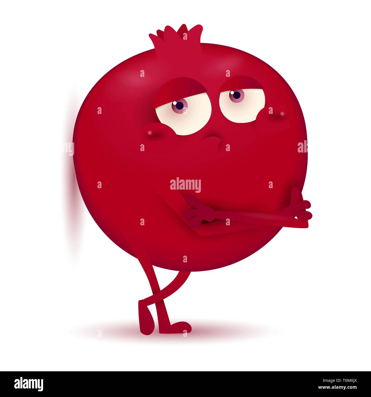 Süße kleine dunkle rote Granatapfel Obst Charakter mit coolen Ausdruck und kleine Hände und Füße auf weißem Hintergrund Stock Vektor