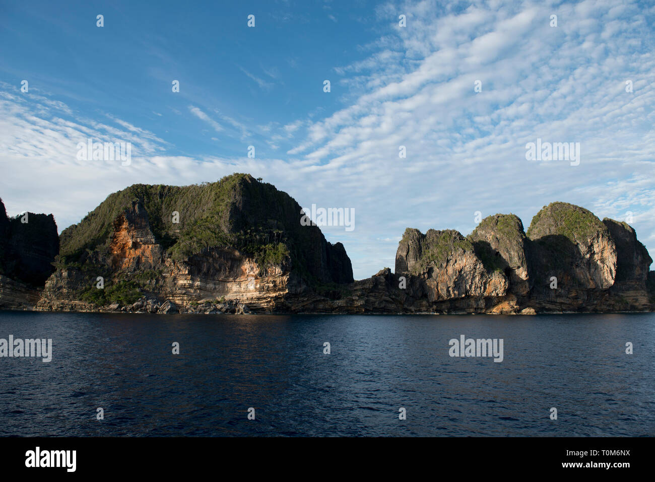 Zinnen, mit Bäumen und freiliegenden Klippen, Raja Ampat, West Papua, Indonesien Stockfoto