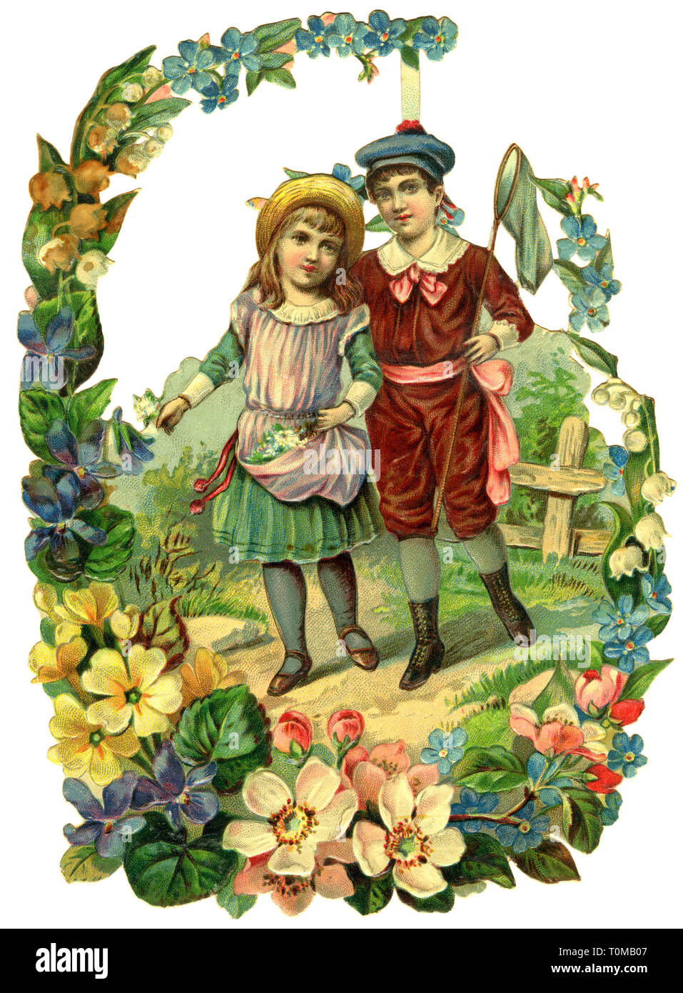 Kitsch, Paare während im Winter spazieren, Symbol, Bild, Lithographie, Deutschland, ca. 1890,- Additional-Rights Clearance-Info - Not-Available Stockfoto