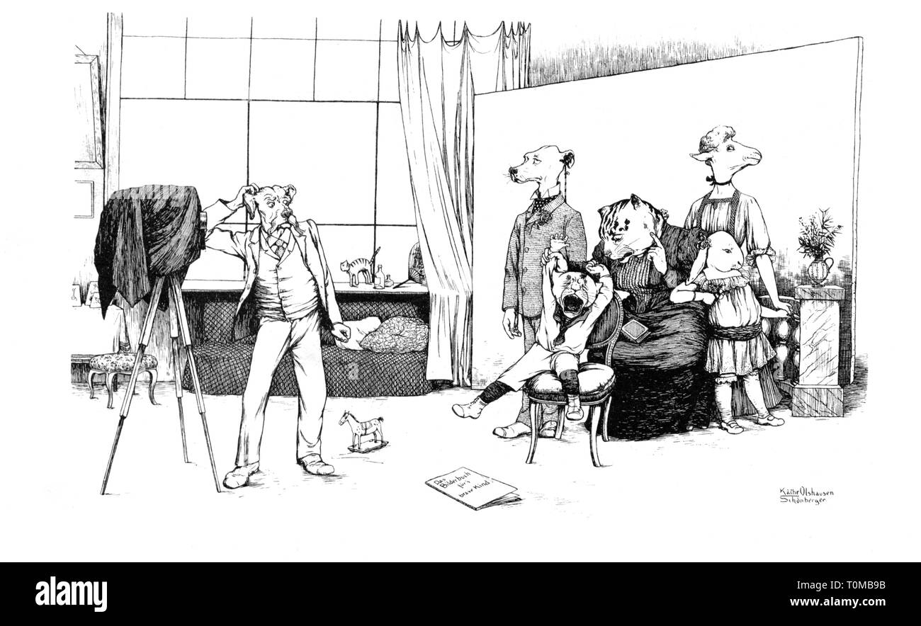 Karikatur, "buerer Photographers' (Fotograf), zeichnung von Käthe Olshausen-Schönberger (1881 - 1968), aus: "Fliegende Blätter", München, 1906, Artist's Urheberrecht nicht gelöscht werden Stockfoto