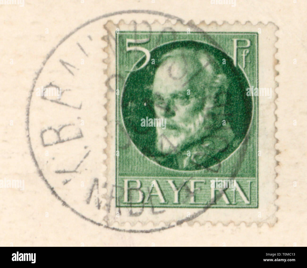 Mail, Briefmarken, Deutschland, Königlich Bayerische Post, 3 Pfennig Briefmarke, Porträt von König Ludwig III. von Bayern, abgestempelt wurden ca. 1915 Additional-Rights - Clearance-Info - Not-Available Stockfoto