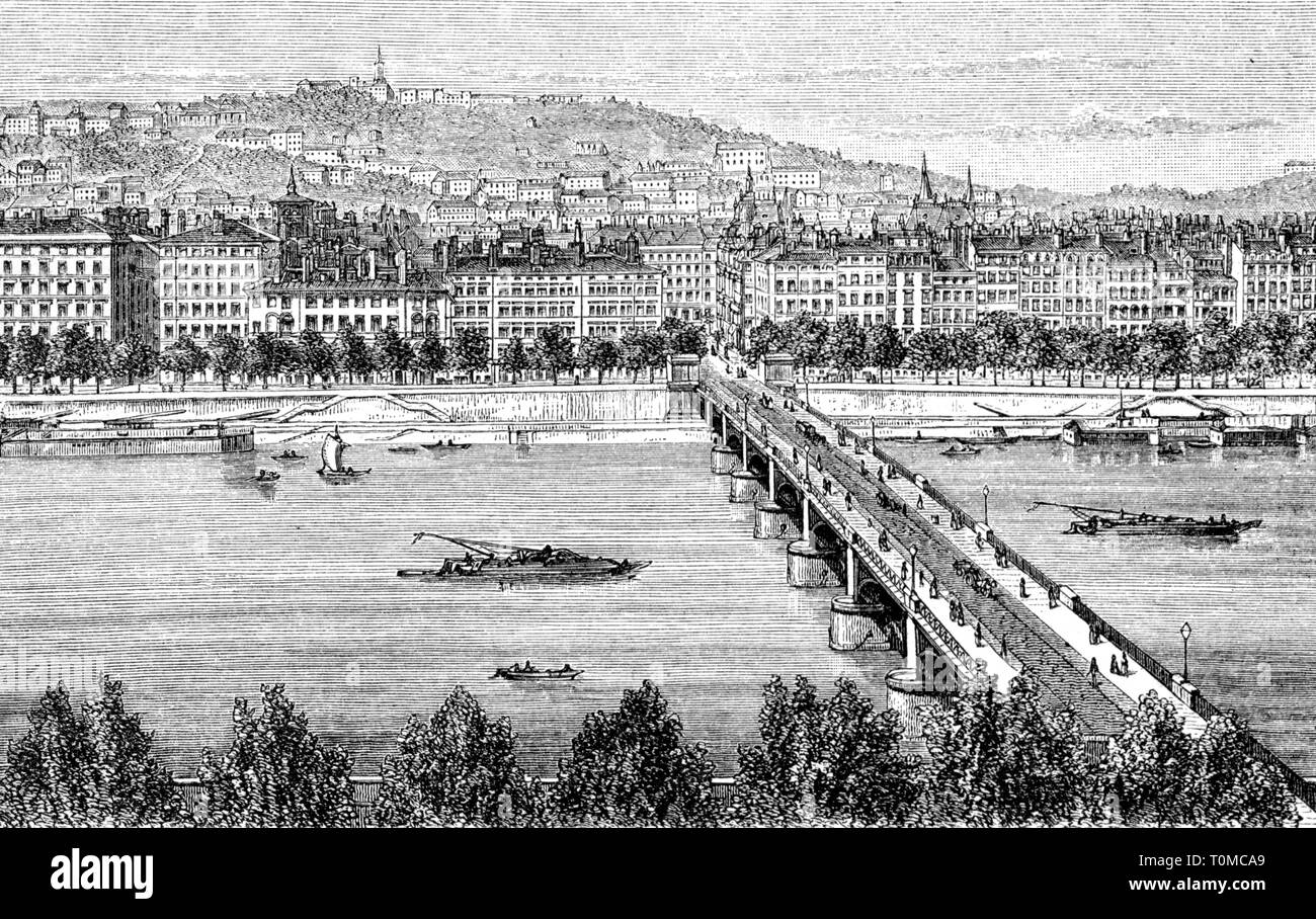 Geographie/reisen, Frankreich, Lyon, Aussicht, Quai und Pont Saint Claire, Holzstich, 1893, Artist's Urheberrecht nicht geklärt zu werden. Stockfoto