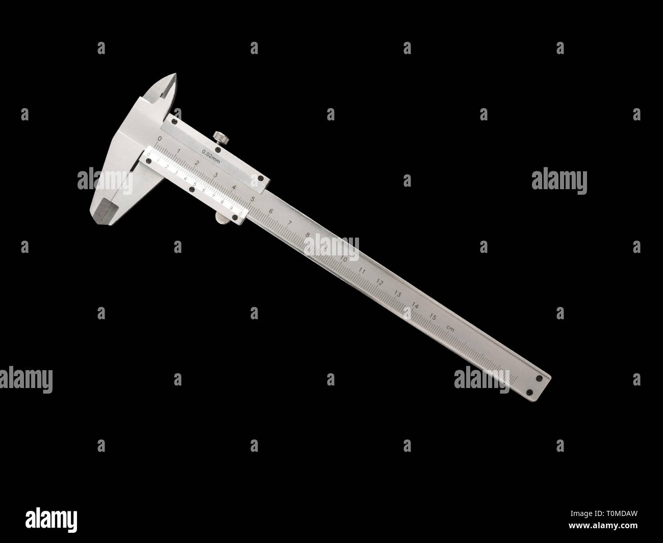 Ausschnitt aus einem Bremssattel. Schwarzen Hintergrund. Vermessung Konzepte. Stockfoto