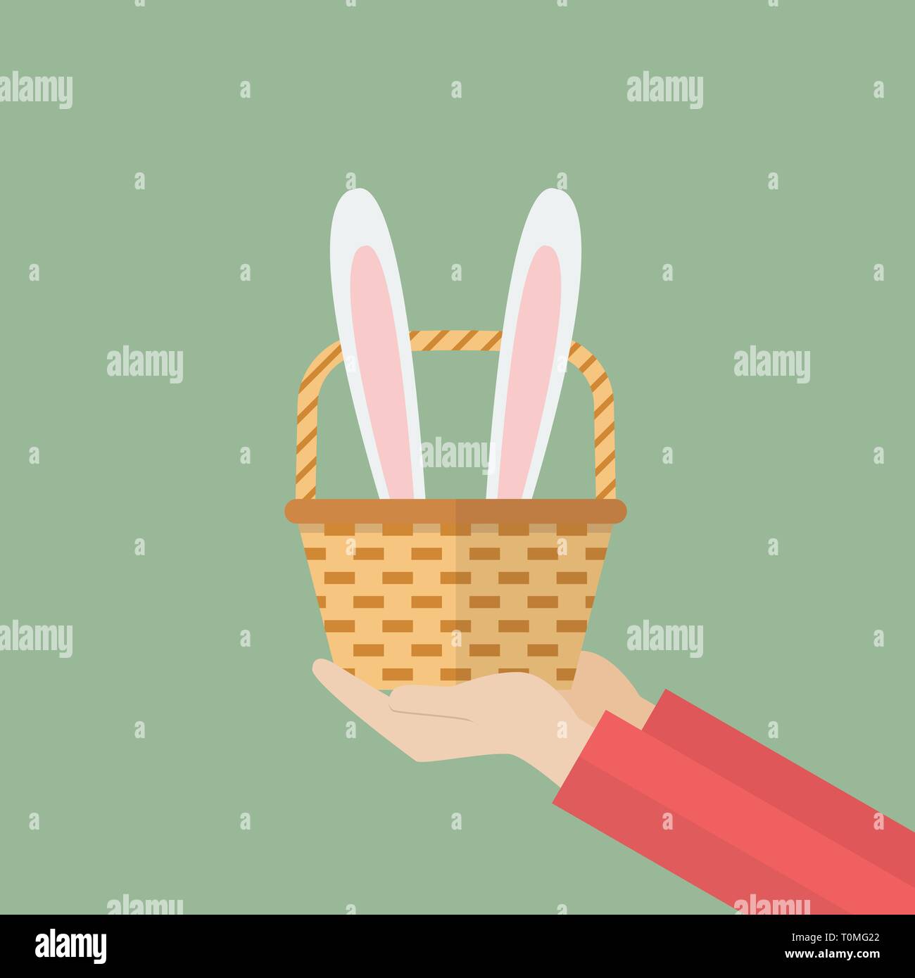 Hand mit Korb mit Hasenohren. Ostern Vector Illustration Stock Vektor