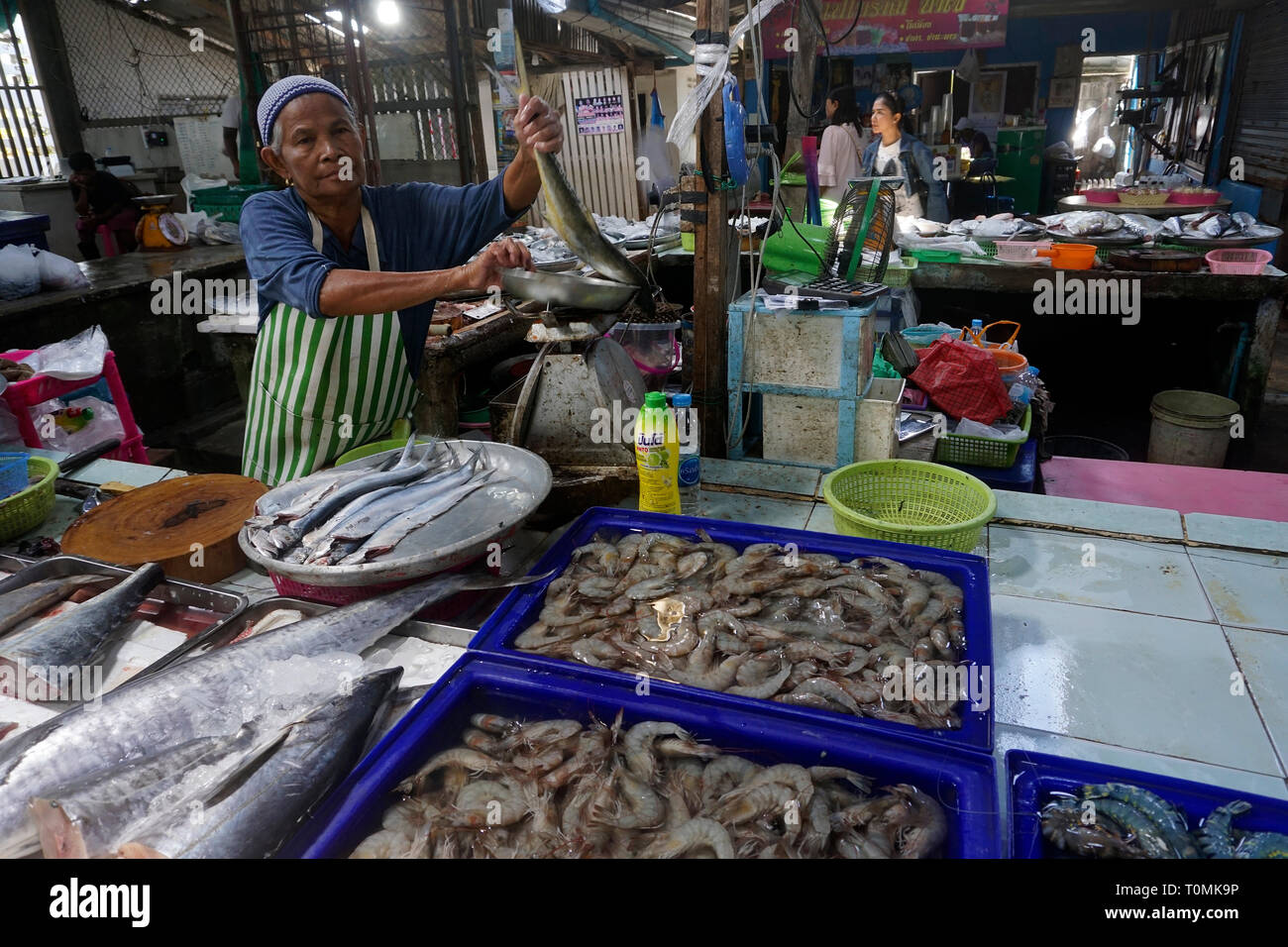 Hua Thanon Wet Market, Fischmarkt an Fischerdorf Hua Thanon, Koh Samui, Golf von Thailand, Thailand Stockfoto