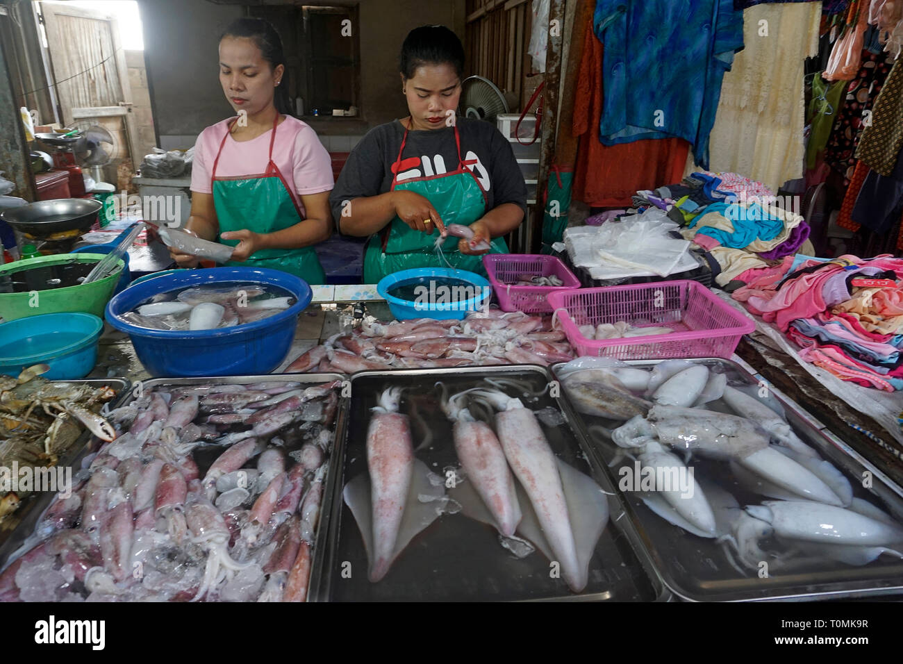 Hua Thanon Wet Market, Fischmarkt an Fischerdorf Hua Thanon, Koh Samui, Golf von Thailand, Thailand Stockfoto