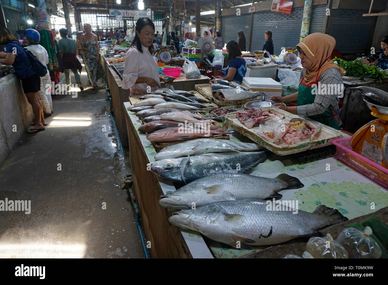 Hua Thanon Wet Market, Fischmarkt an Fischerdorf Hua Thanon, Koh Samui, Golf von Thailand, Thailand Stockfoto