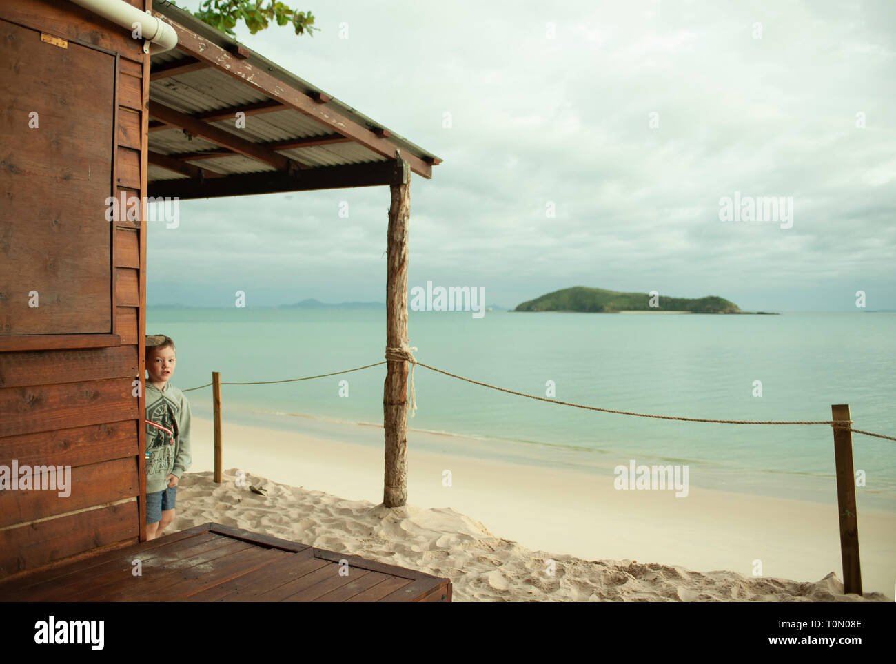 Zu Beach Hut auf Putney Strand, Great Keppel Island, Queensland, Australien Lean Stockfoto