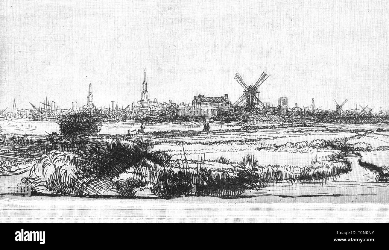 Geographie/Reisen, Niederlande, Amsterdam, Aussicht, nach Zeichnung von Rembrandt Harmenszoon van Rijn, 1640, Additional-Rights - Clearance-Info - Not-Available Stockfoto