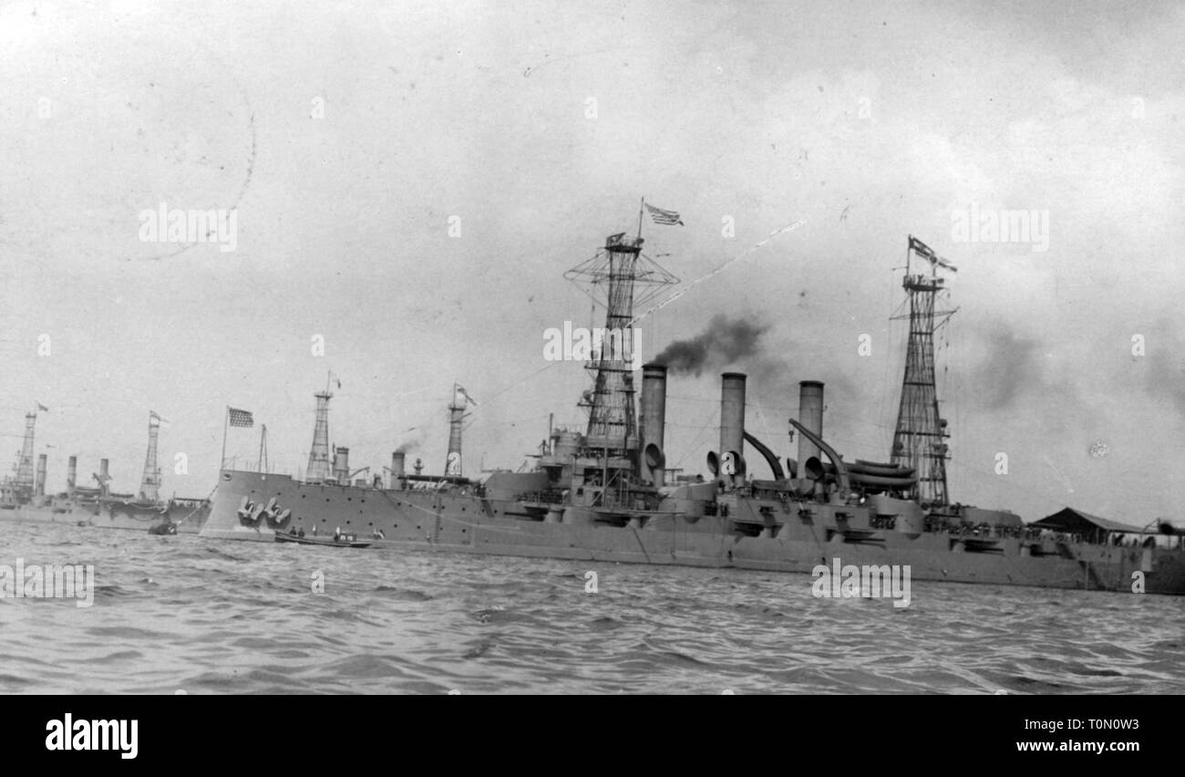 Transport/Verkehr, Navigation, Kriegsschiffe, amerikanischen Schlachtschiff der Kansas-Class, Kieler Woche 1911, Additional-Rights - Clearance-Info - Not-Available Stockfoto