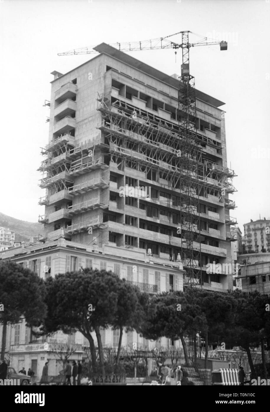 Geographie/Reisen, Monaco, Gebäude, Hotel Palazzo Principessa Gnade, im Bau, Außenansicht, 1956, Additional-Rights - Clearance-Info - Not-Available Stockfoto
