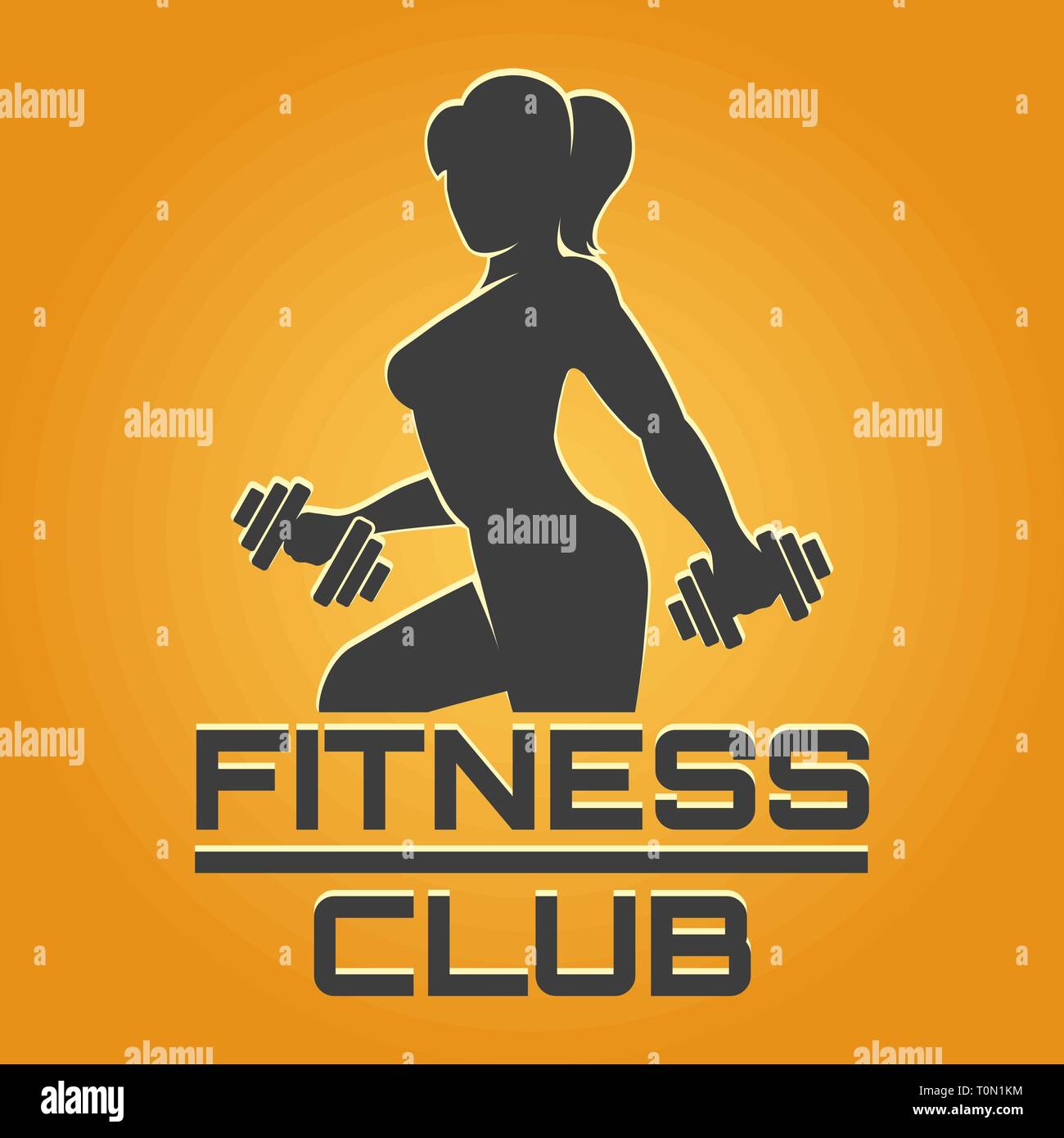 Fitness Club oder Fitnessraum design Vorlage. Silhouette der athletische Frau mit Hanteln. Vector Illustration. Stock Vektor