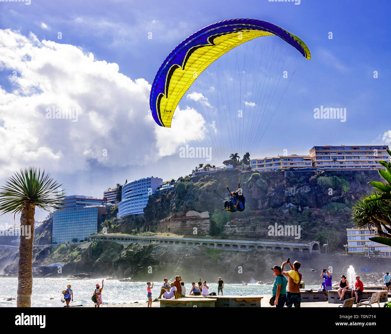 Gleitschirmfliegen in Puerto de la Cruz, Teneriffa, Kanarische Inseln Stockfoto