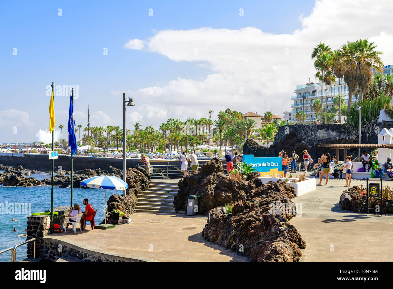 Blick auf das Wasser Park, Puerto de la Cruz, Teneriffa Stockfoto
