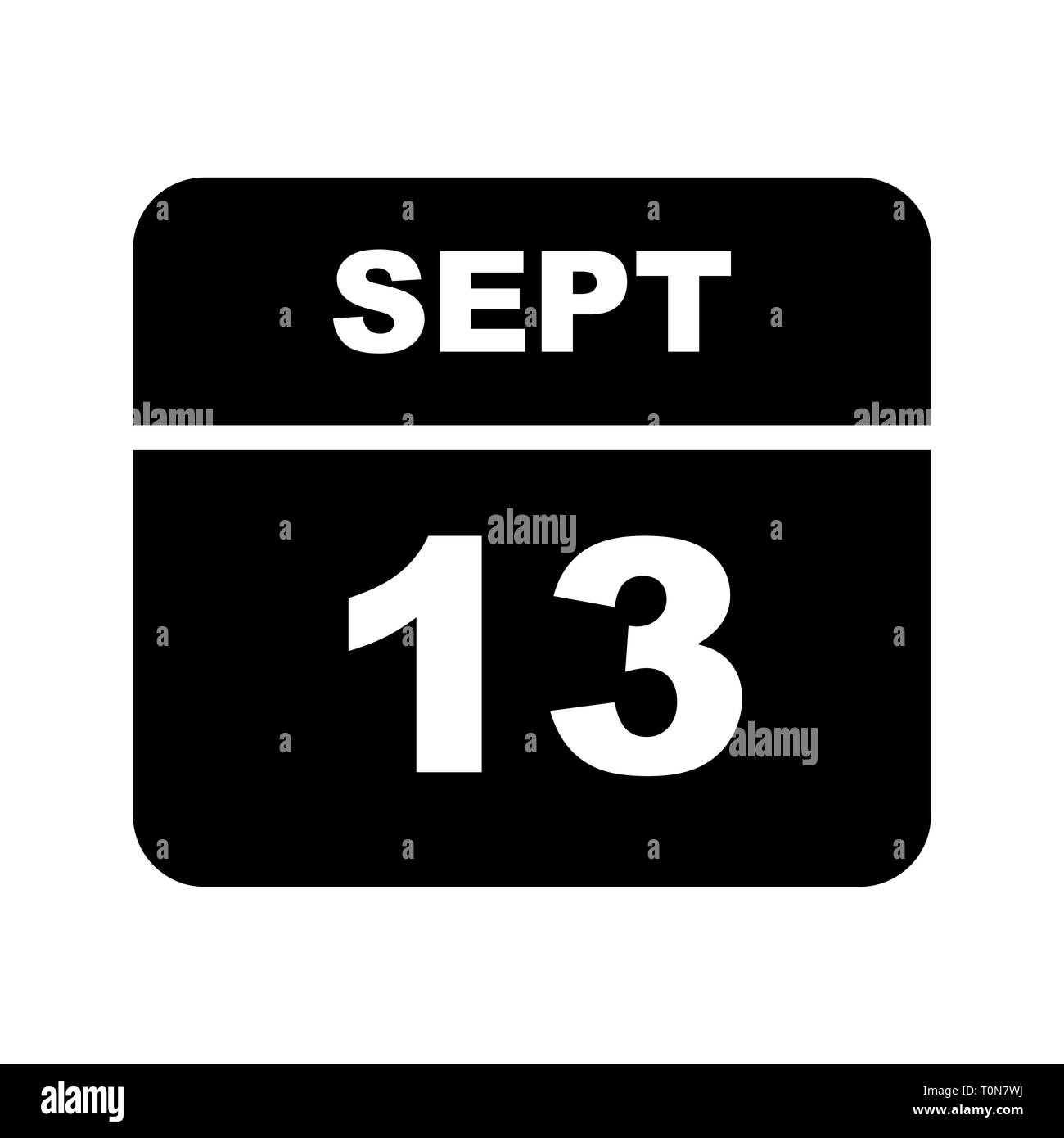 September 13 Datum an einem einzigen Tag Kalender Stockfoto