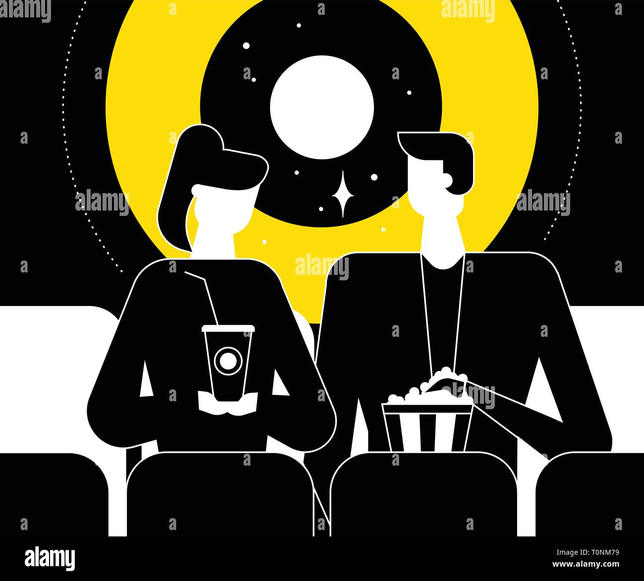Paar im Kino - flaches Design Illustration Stock Vektor