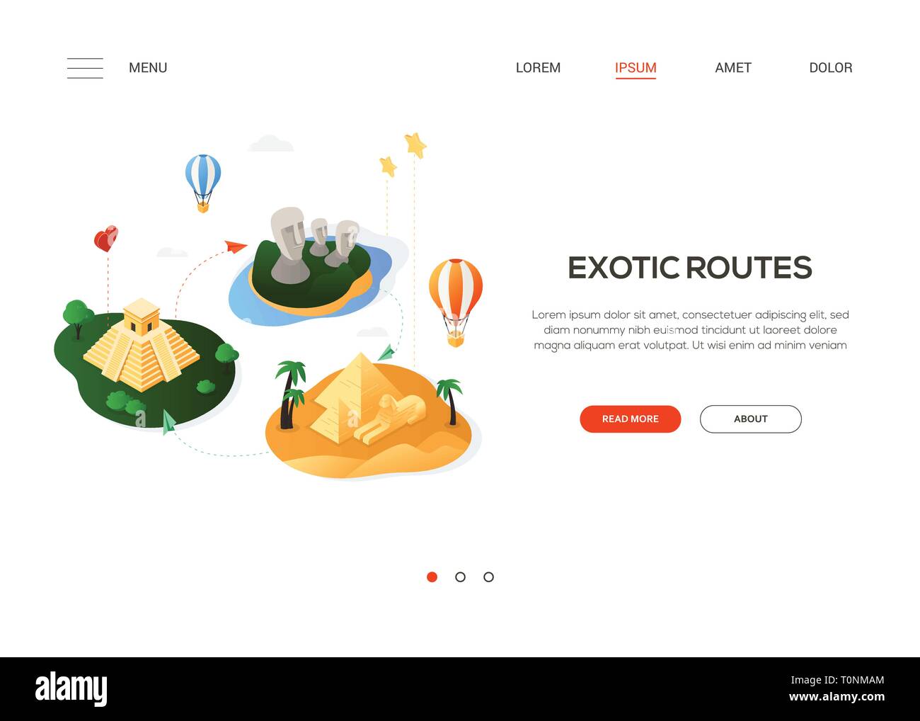 Exotische Routen - moderne und farbenfrohe isometrische Web Banner Stock Vektor