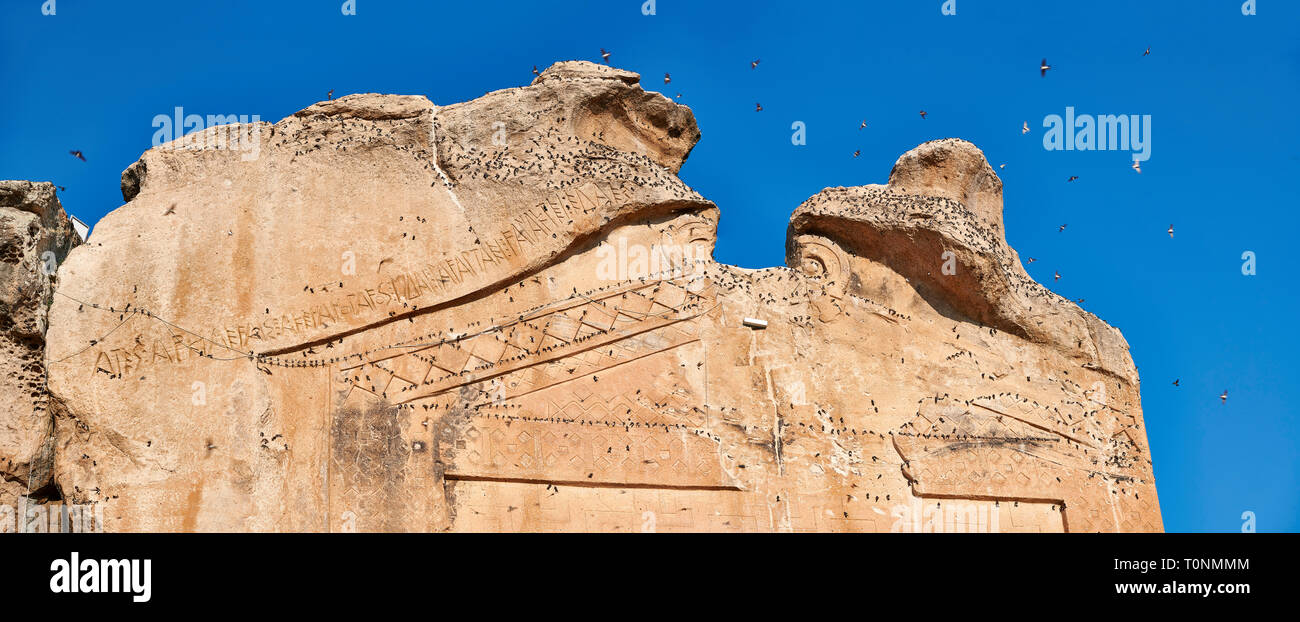 Nahaufnahme der Inschrift zu König Midas auf der phrygischen rock Denkmal bekannt als Yazilikaya, (Rock) geschrieben. 8., 9. und 6. Jahrhundert v. Chr. Stockfoto