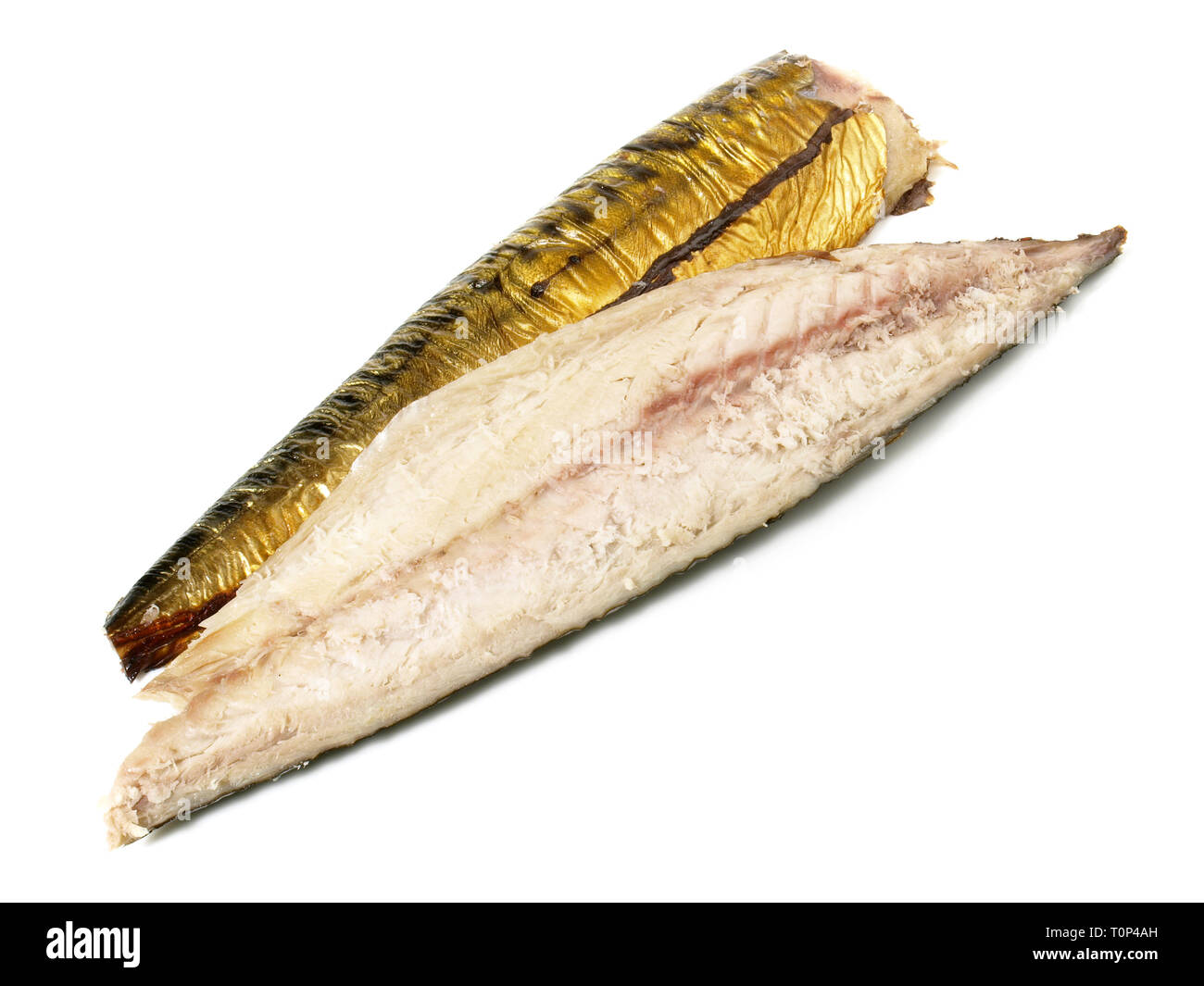 Makerel - geräucherter Fisch auf weißem Hintergrund Stockfoto