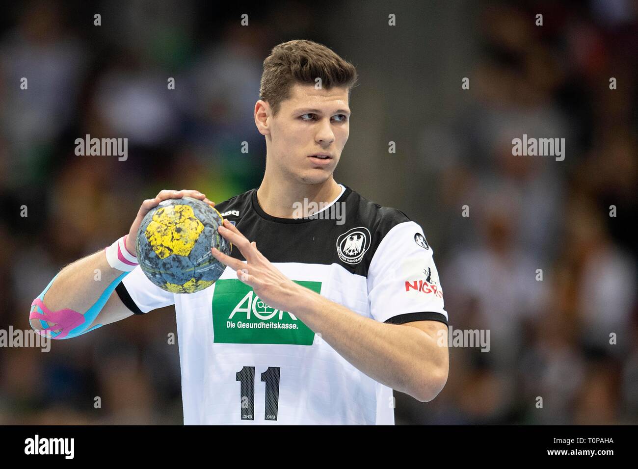 Düsseldorf, Deutschland. 09 Mär, 2019. Sebastian HEYMANN (GER) in Aktion, bei seiner ersten nationalen Spiel, Debuet (Debüt), debutant (DEBUTANT), Debüt, debutant; Handball Laenspiel der Maenner, Freundschaftsspiel, Deutschland (GER) - Schweiz (SUI) 27:29 in Düsseldorf / Deutschland am 09.03.2019 | Verwendung der weltweiten Kredit: dpa/Alamy leben Nachrichten Stockfoto