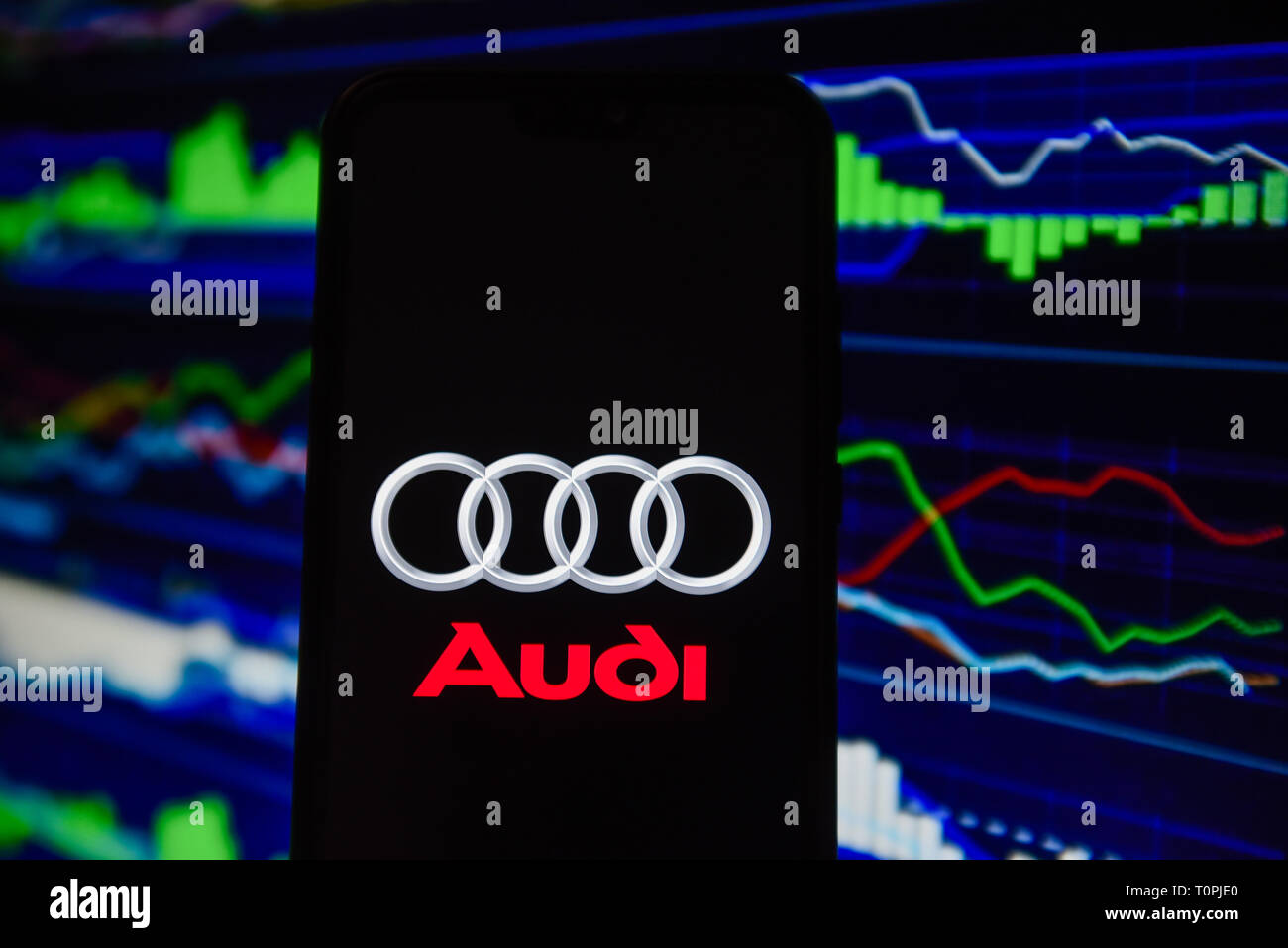 Portugal. 21 Mär, 2019. In diesem Foto Abbildung: Audi Logo ist auf ein Android Mobiltelefon gesehen. Credit: Omar Marques/SOPA Images/ZUMA Draht/Alamy leben Nachrichten Stockfoto