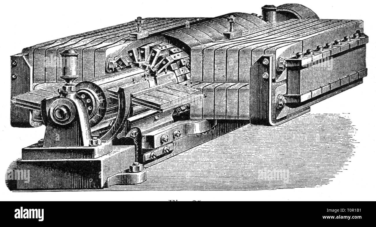 Technik, Elektrotechnik, dynamo Generator von Siemens und Halske, Holzstich, Ende des 19. Jahrhunderts, Additional-Rights - Clearance-Info - Not-Available Stockfoto