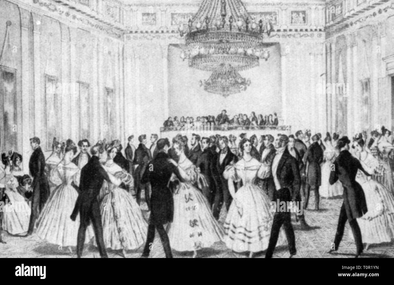 Feste, Bälle und Gesellschaften, Ball der eleganten Gesellschaft, Gravur ca. 1848 Additional-Rights - Clearance-Info - Not-Available Stockfoto