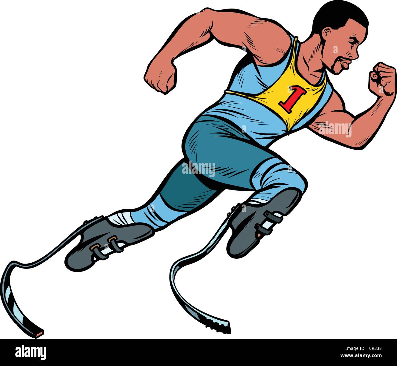 Deaktiviert die afrikanischen Läufer mit beinprothesen freuen. sport Wettbewerb. Pop Art retro Vektor illustration Vintage kitsch Stock Vektor