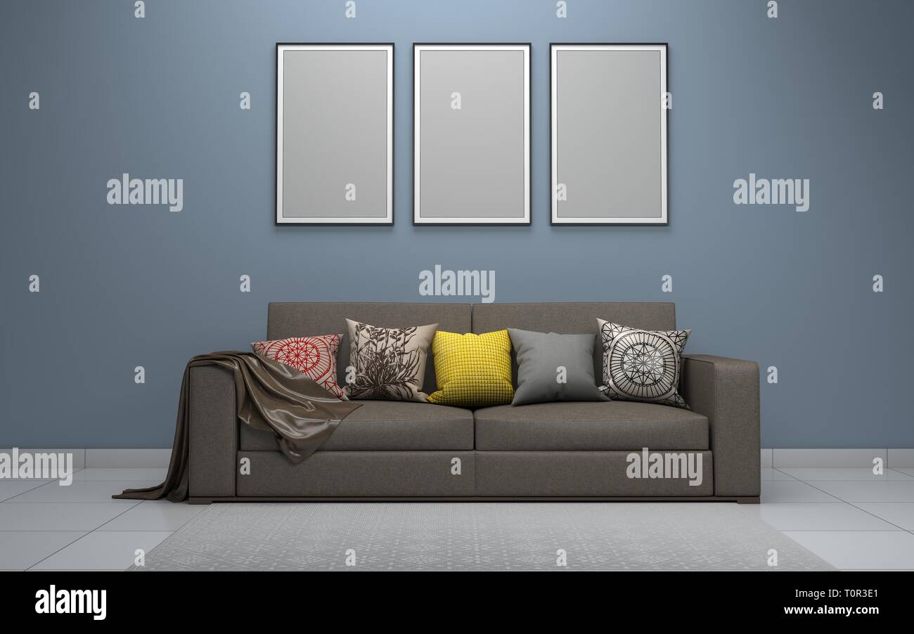 Realistische Mockup von Wohnzimmer Inerior Stockfoto