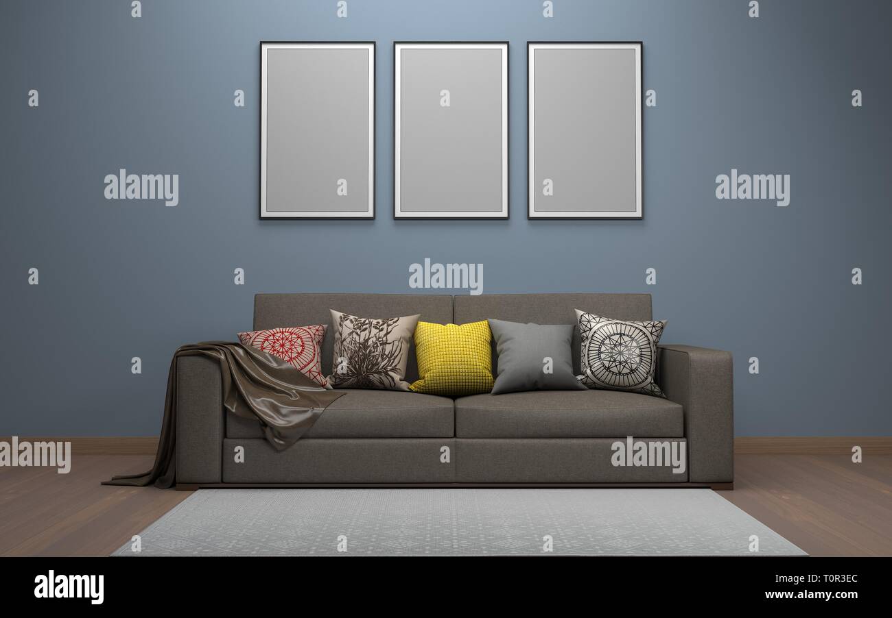Realistische Mockup von Wohnzimmer Inerior Stockfoto