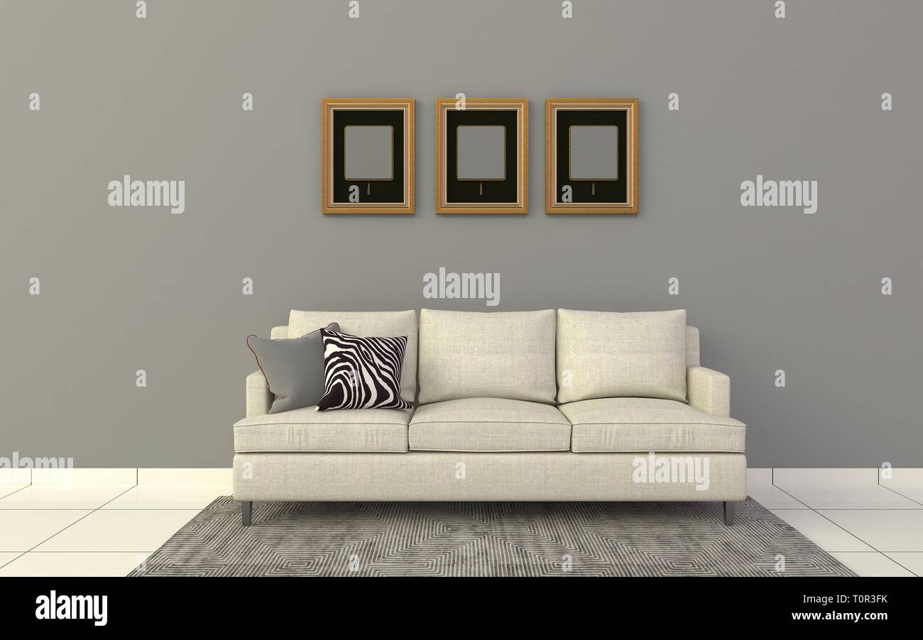 Realistische Mockup von Wohnzimmer Inerior Stockfoto