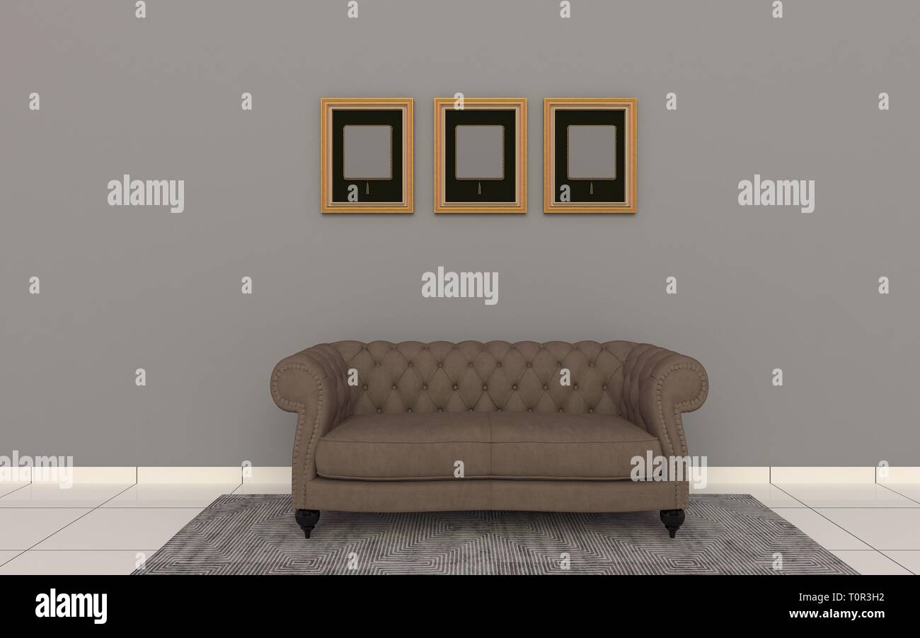 Realistische Mockup von Wohnzimmer Inerior Stockfoto