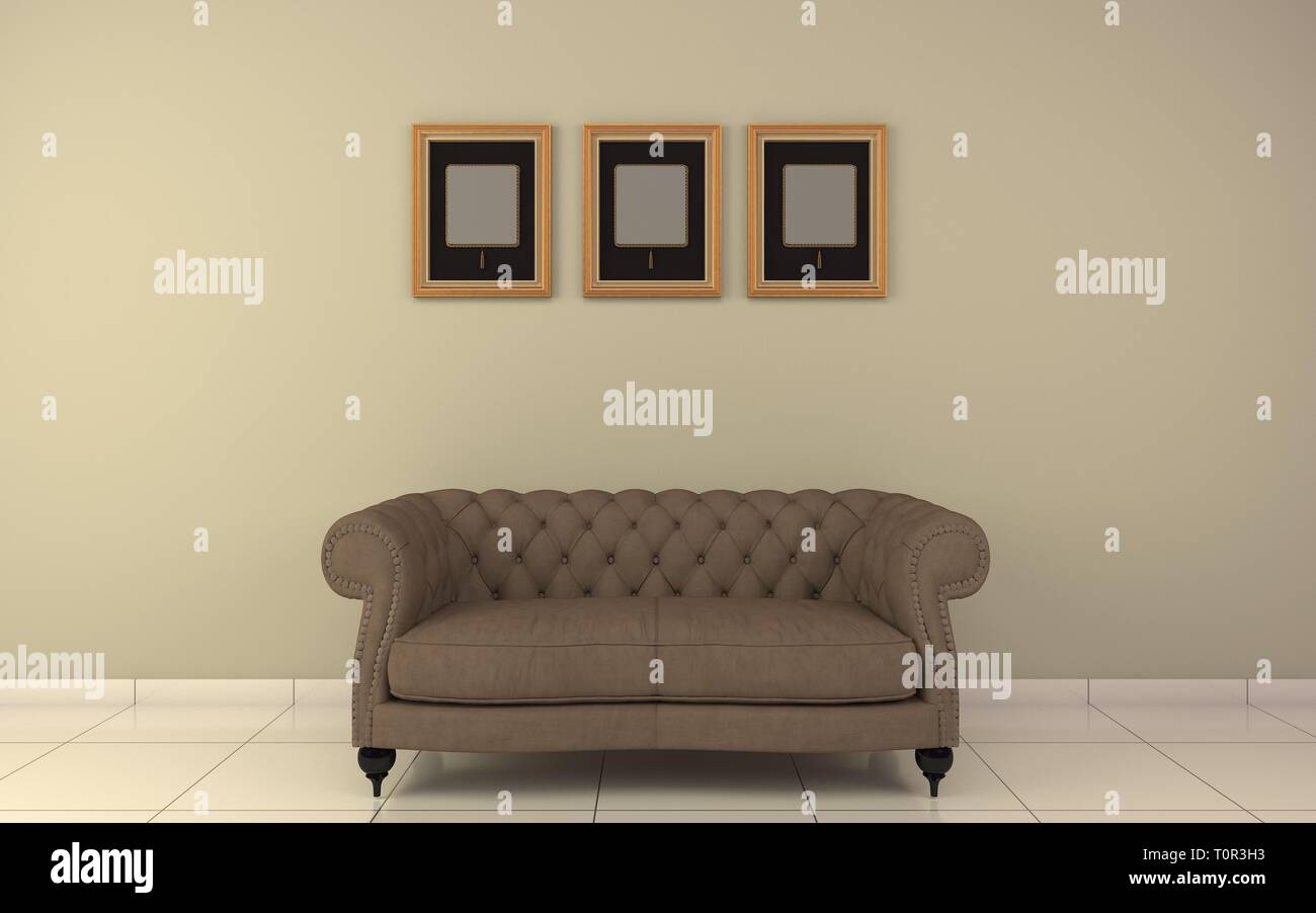 Realistische Mockup von Wohnzimmer Inerior Stockfoto