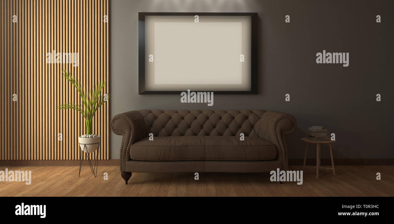 Realistische Mockup von Wohnzimmer Inerior Stockfoto