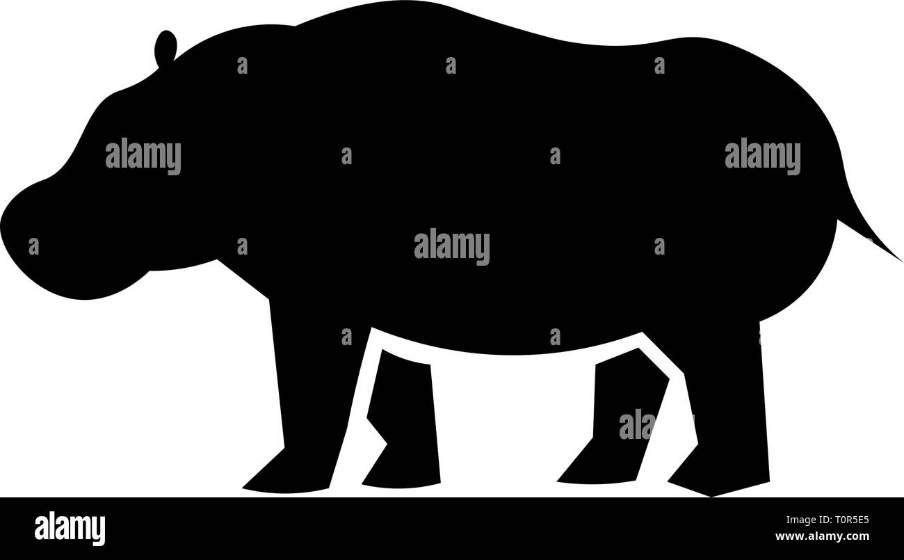 Dieser Vektor Bild zeigt eine stehende afrikanische Hippopotamus in Glyph Icon Design. Es ist auf einem weißen Hintergrund. Stock Vektor