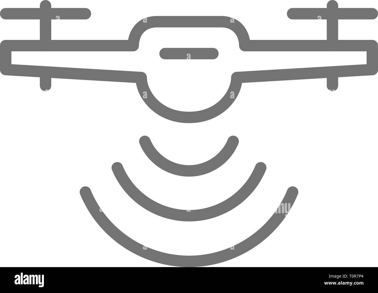 Drone mit Radiowellen, Wireless, Radar Detection System, Lieferung Service line Symbol. Stock Vektor