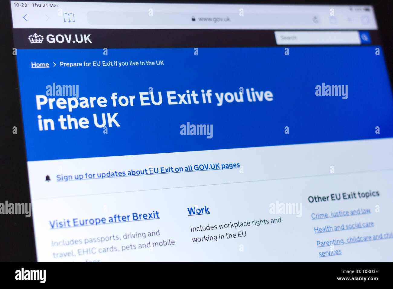 Britische Regierung website Beratung für die Vorbereitung der EU zu verlassen Stockfoto