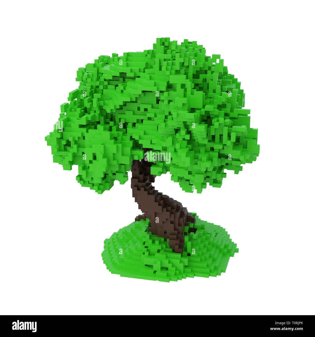 Grüne Digitale gepixelter Baum isoliert auf weißem Hintergrund. 3D-Darstellung. Stockfoto