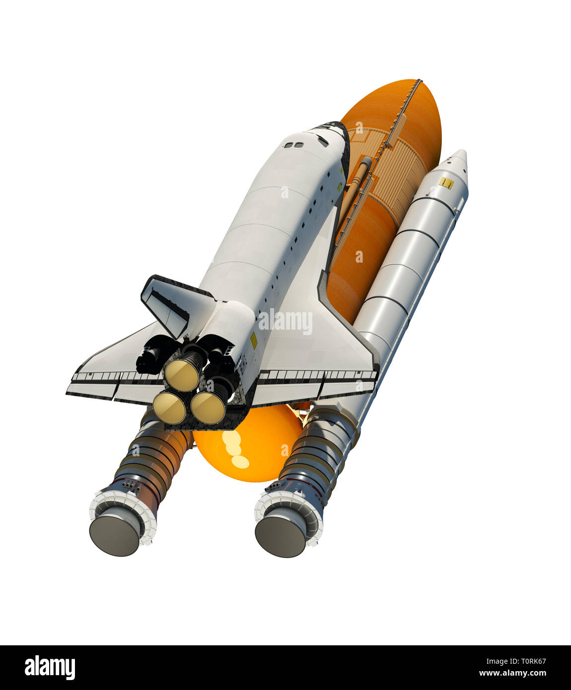 Amerikanischen Space Shuttle isoliert auf weißem Hintergrund. 3D-Darstellung. Stockfoto