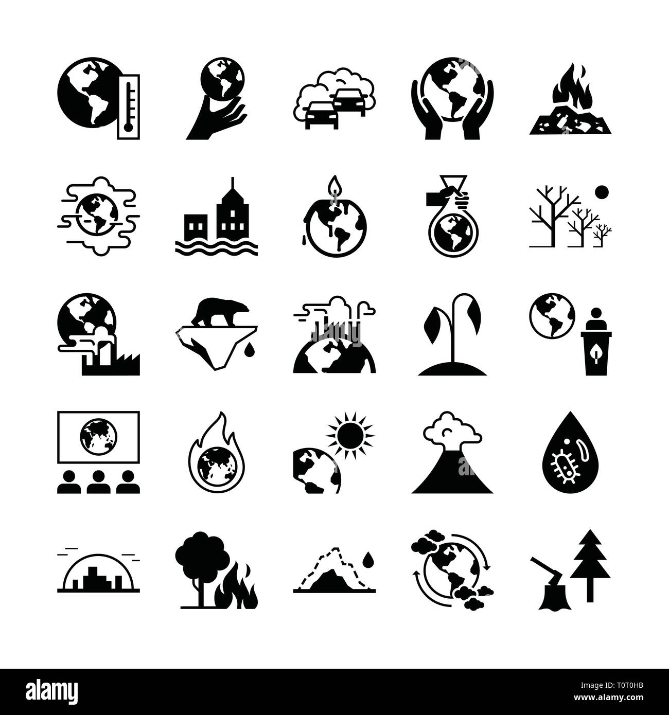 Satz von Vector Icons auf dem Thema Ökologie, globale Erwärmung und Ökologie Probleme unseres Planeten. Stock Vektor