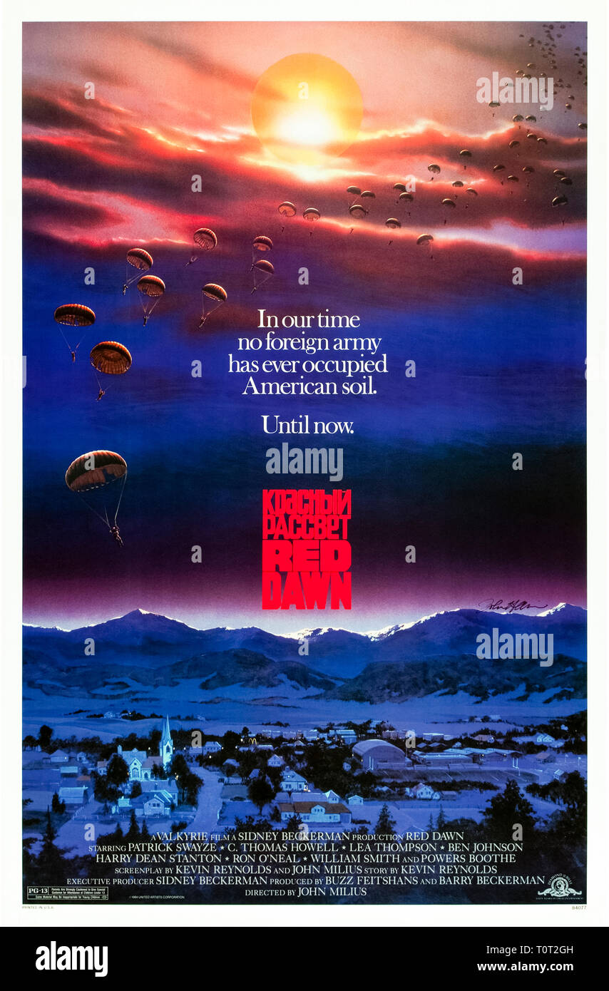Red Dawn (1984) von John Milius Regie und Hauptdarsteller Patrick Swayze, C. Thomas Howell und Lea Thompson. Eine Gruppe von Jugendlichen bilden einen Widerstand gegen die sowjetische Invasion der Festland USA. Stockfoto