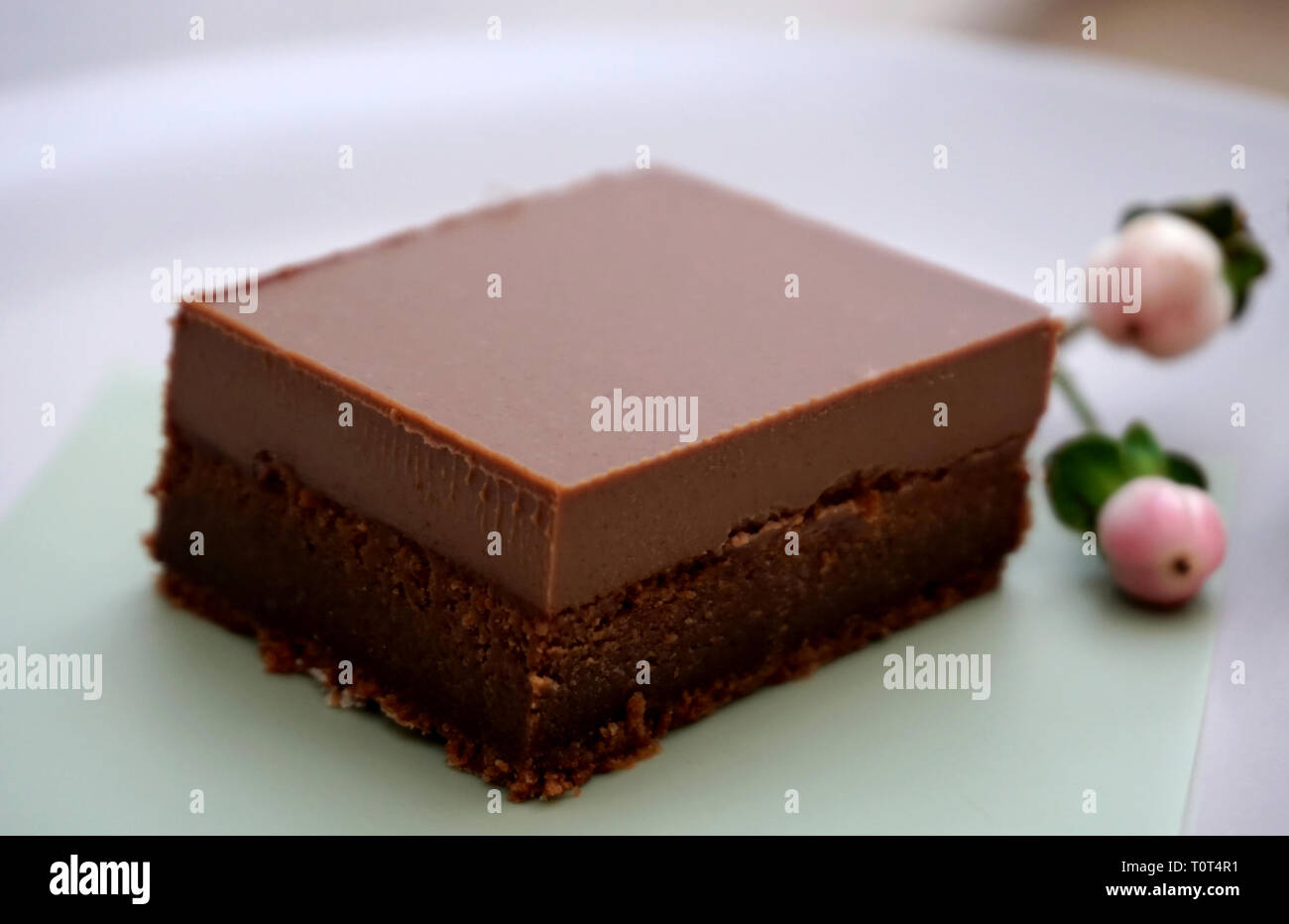Schokoladenkuchen weiche, cremige und leckere Glasur auf bar Fudge. Stockfoto